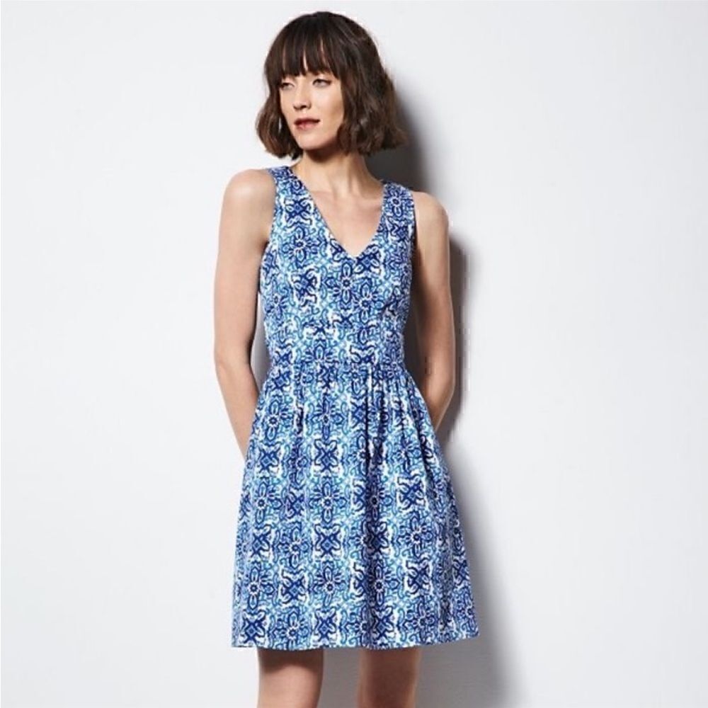 Milly Blue & White Floral Fit & Flare Dress